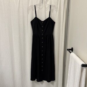 H&M Black Fit & Flair Midi Dress with Buttons, Smocked Back